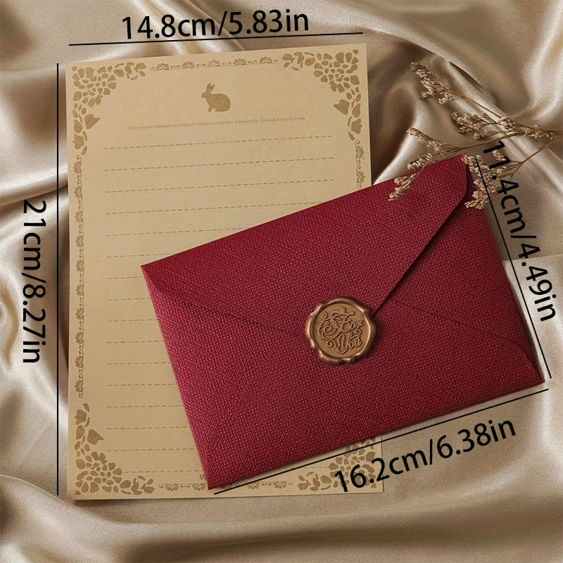 Linen Love Letter Stationery Set – Envelopes + Wax Seals (16pcs)