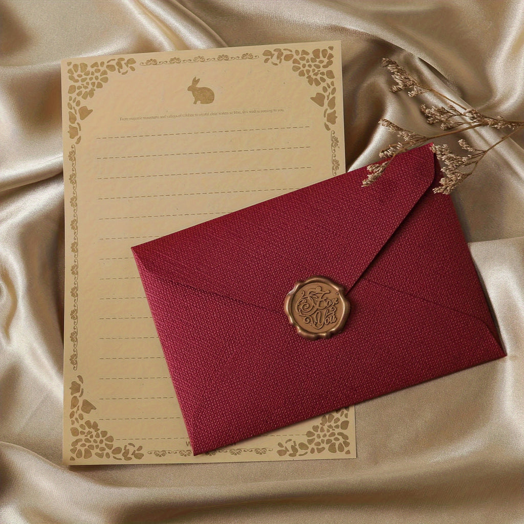 Linen Love Letter Stationery Set – Envelopes + Wax Seals (16pcs)
