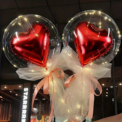 10-Pack 20” Clear Bubble Balloons with Red Heart – Party Decor Set