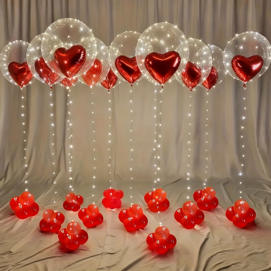 10-Pack 20” Clear Bubble Balloons with Red Heart – Party Decor Set