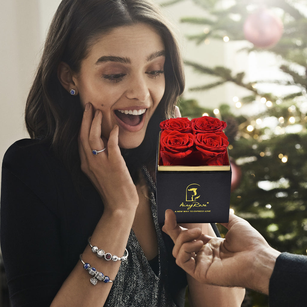 Preserved Red Roses Gift Box (4 Roses) – Luxury Long-Lasting Flowers