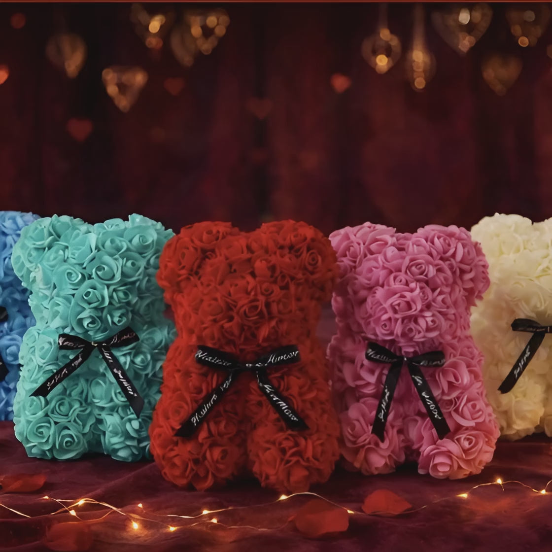 2-Piece Rose Gift Set – Rose Bear + Golden Rose Box